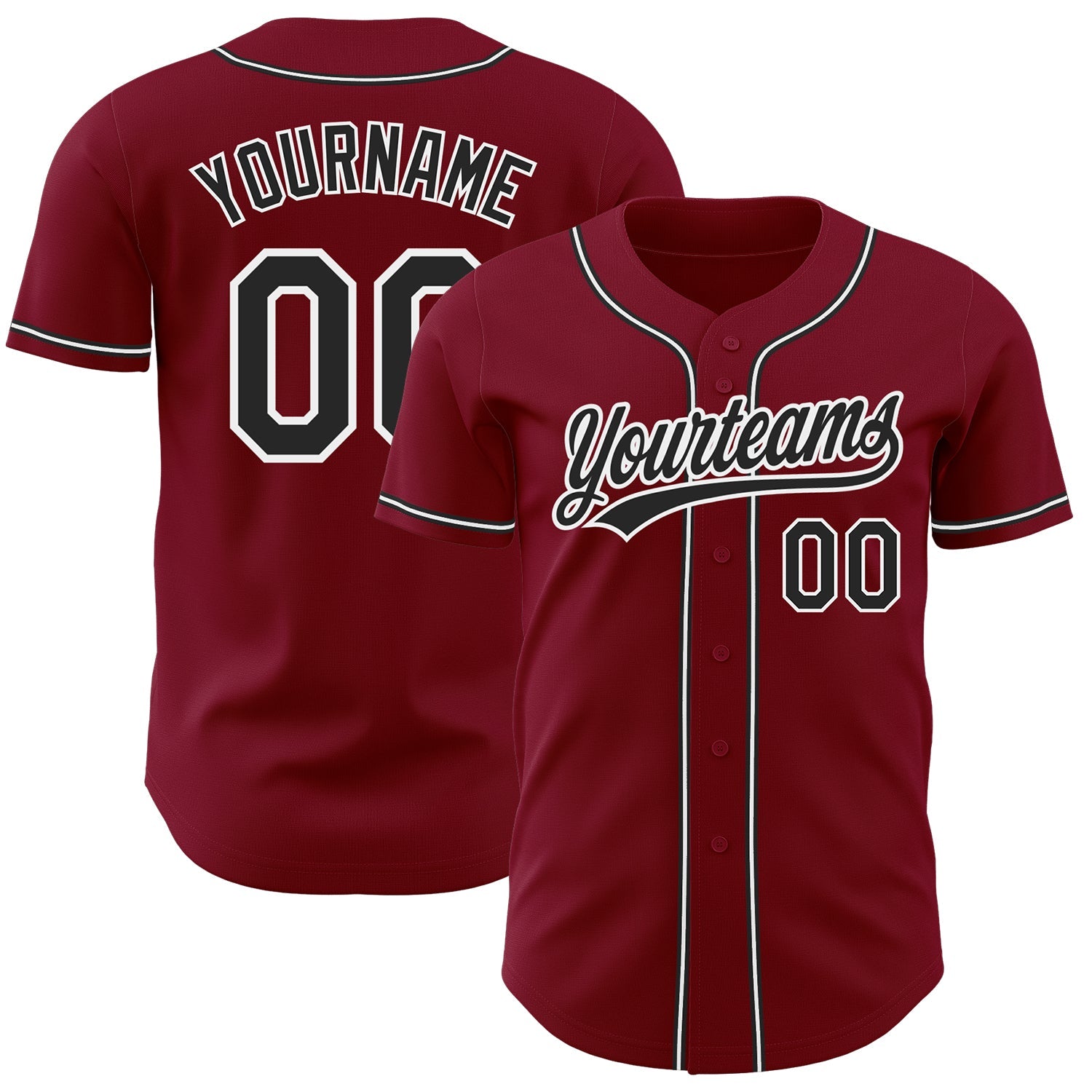 Custom Crimson Black-White Authentic Baseball Jersey - Main View