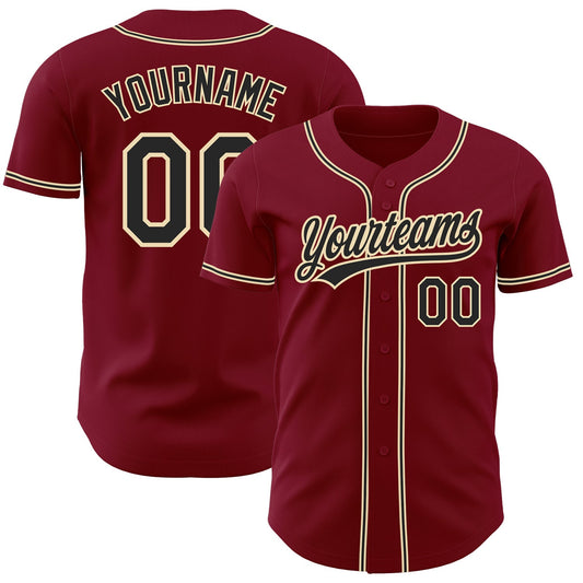 Custom Crimson Black-City Cream Authentic Baseball Jersey - Main View