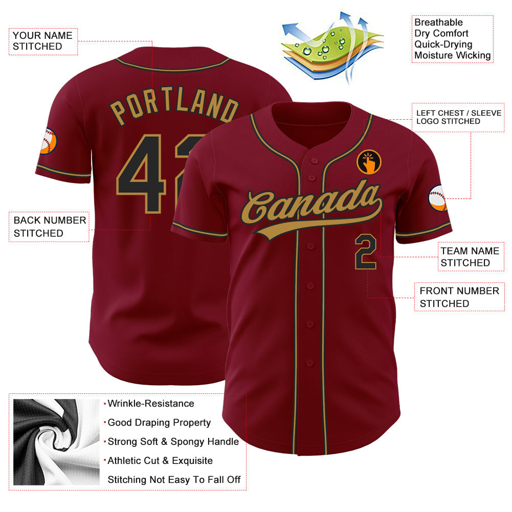 Custom Crimson Black-Old Gold Authentic Baseball Jersey view 3