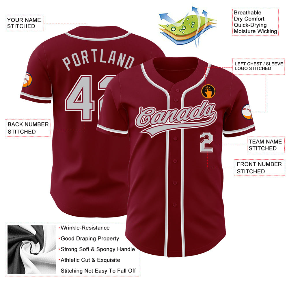 Custom Crimson Gray-White Authentic Baseball Jersey view 3