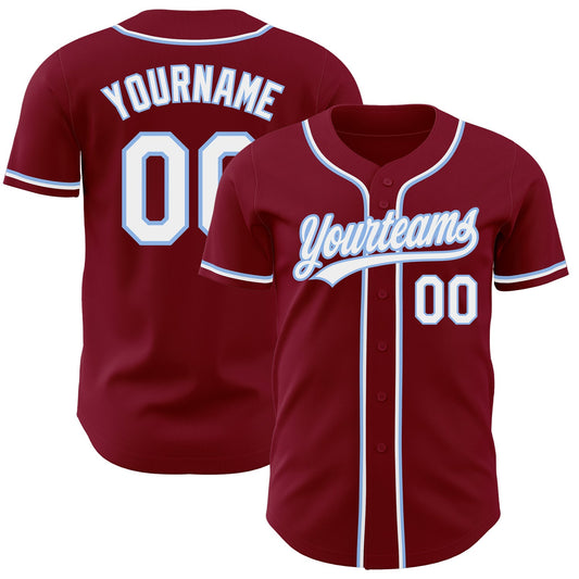 Custom Crimson White-Light Blue Authentic Baseball Jersey - Main View