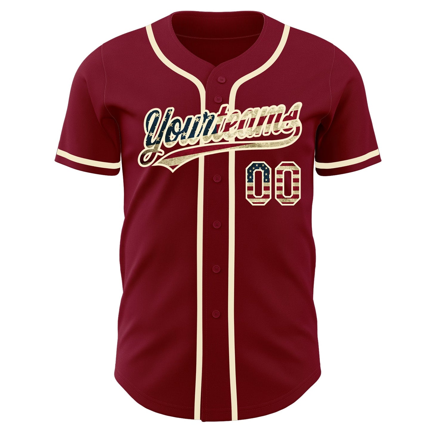 Custom Crimson Vintage USA Flag-Cream Authentic Baseball Jersey view 3