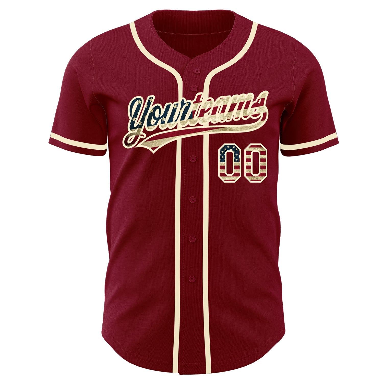 Custom Crimson Vintage USA Flag-Cream Authentic Baseball Jersey view 3