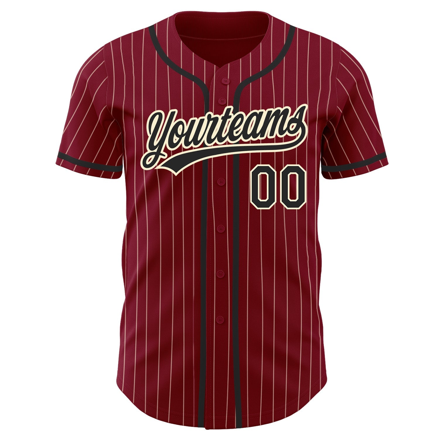 Custom Crimson Cream Pinstripe Black Authentic Baseball Jersey view 2