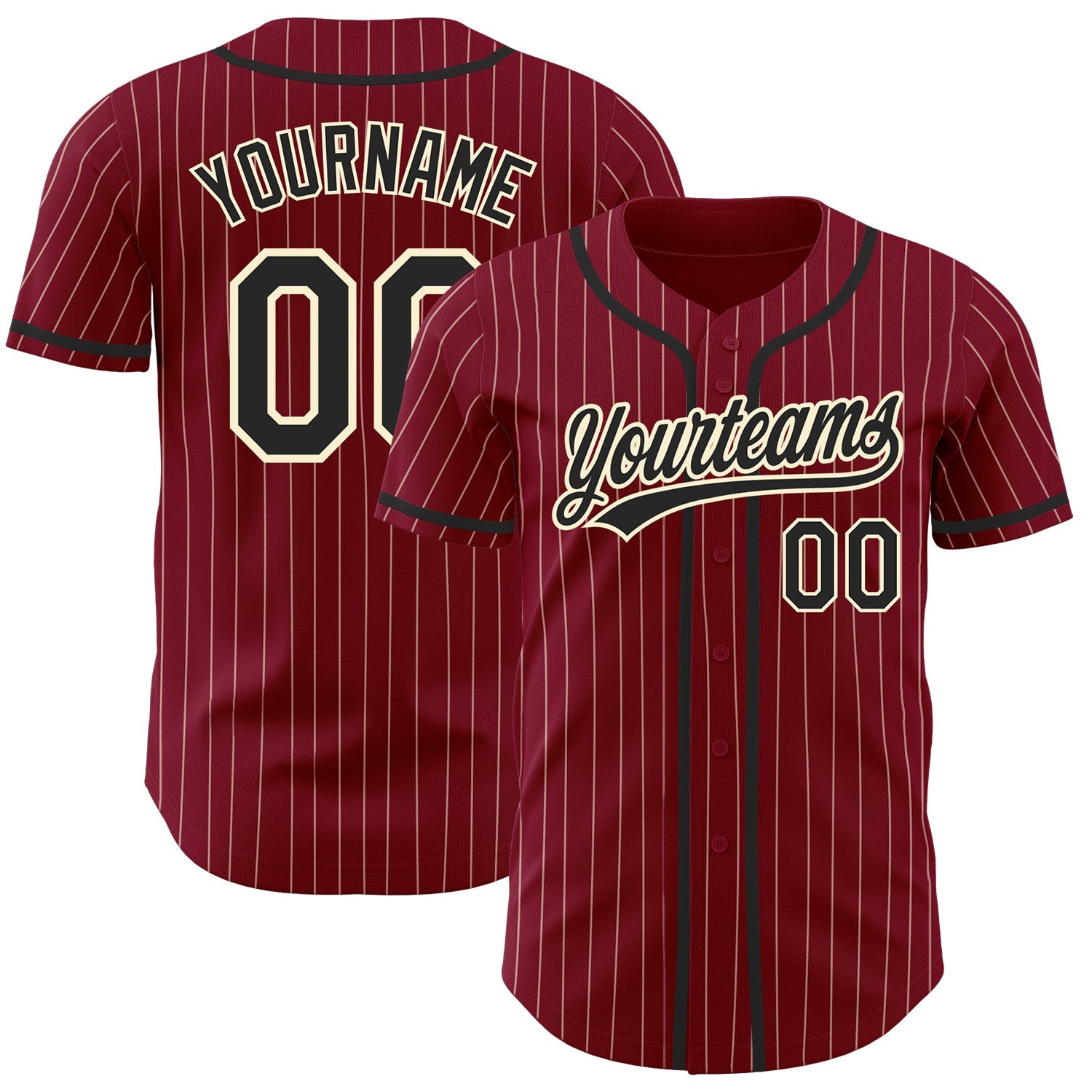 Custom Crimson Cream Pinstripe Black Authentic Baseball Jersey - Main View