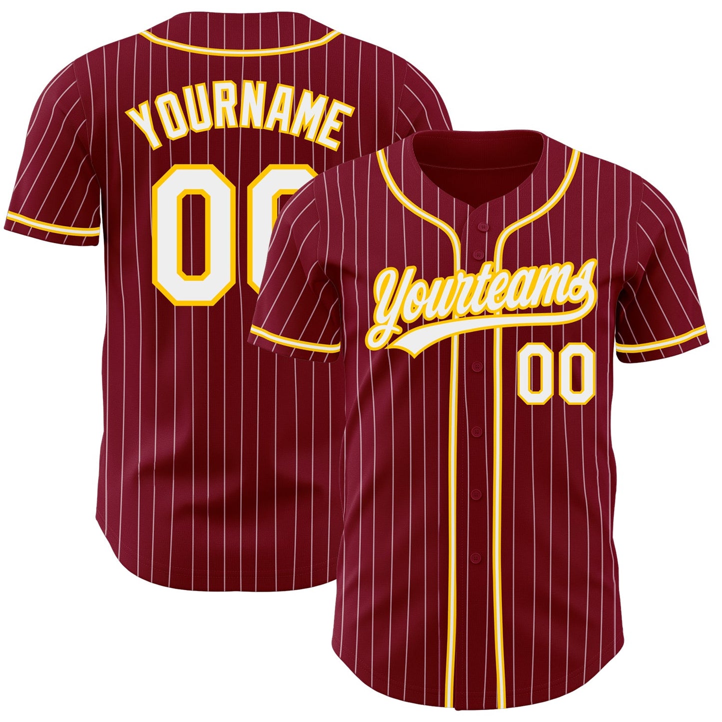 Custom Crimson White Pinstripe White-Gold Authentic Baseball Jersey - Main View