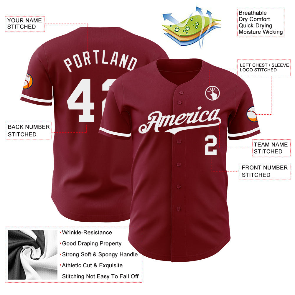 Custom Crimson White Authentic Baseball Jersey view 3