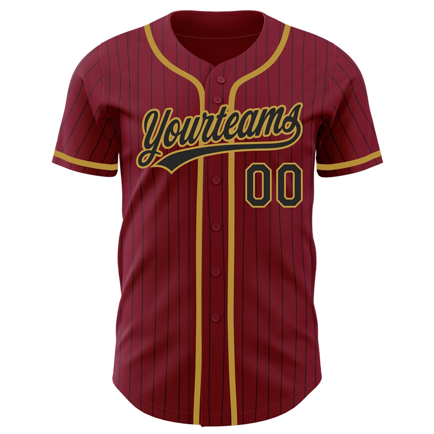 Custom Crimson Black Pinstripe Old Gold Authentic Baseball Jersey view 3