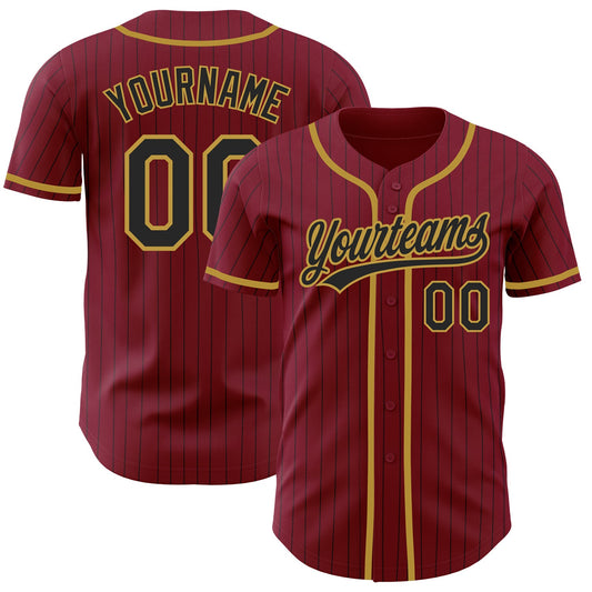 Custom Crimson Black Pinstripe Old Gold Authentic Baseball Jersey - Main View