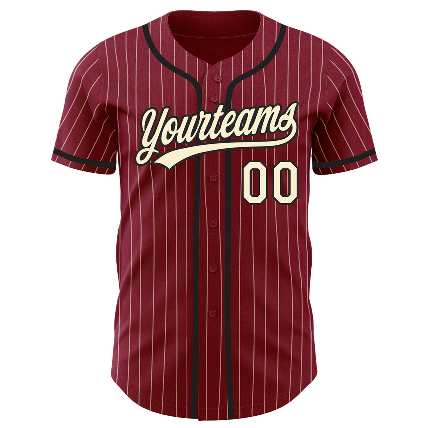 Custom Crimson Cream Pinstripe Black Authentic Baseball Jersey view 2