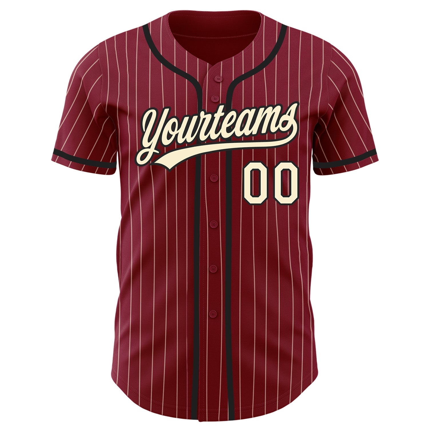 Custom Crimson Cream Pinstripe Black Authentic Baseball Jersey view 2