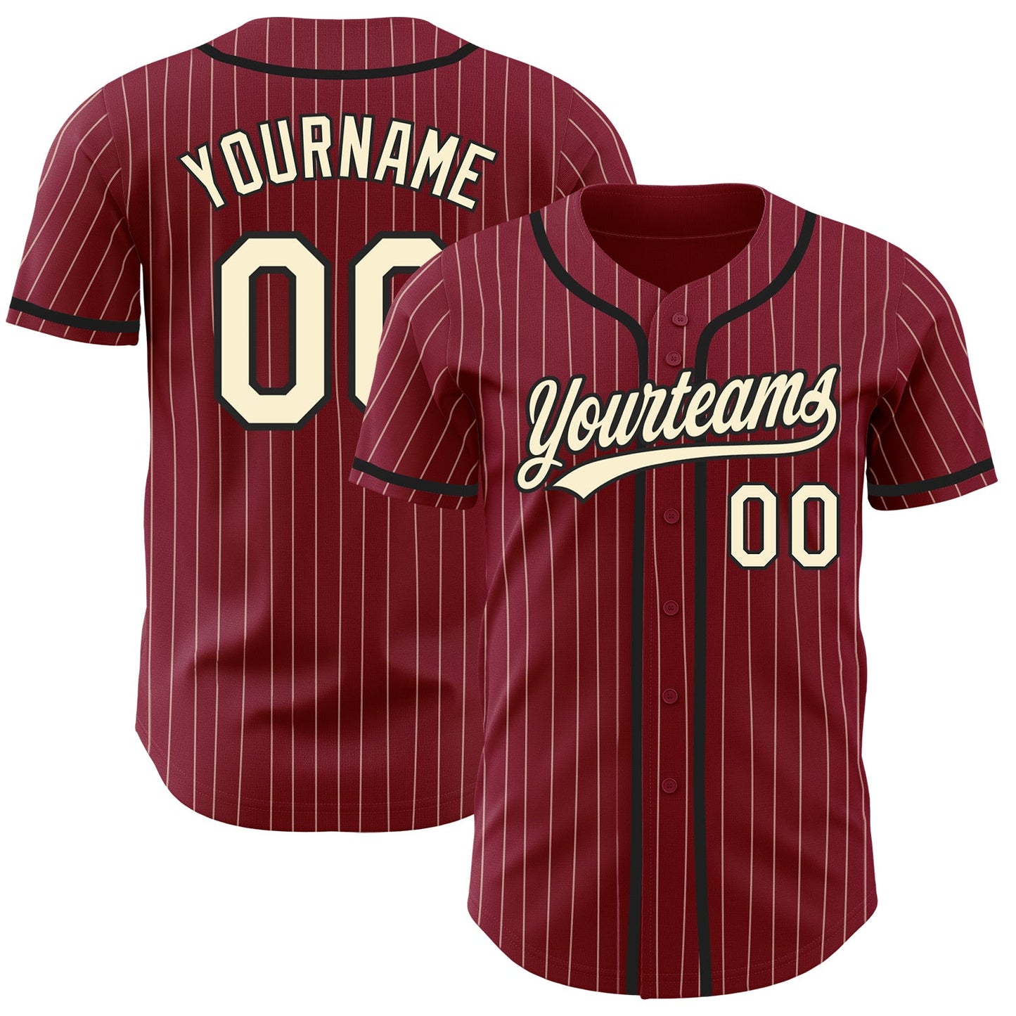 Custom Crimson Cream Pinstripe Black Authentic Baseball Jersey - Main View