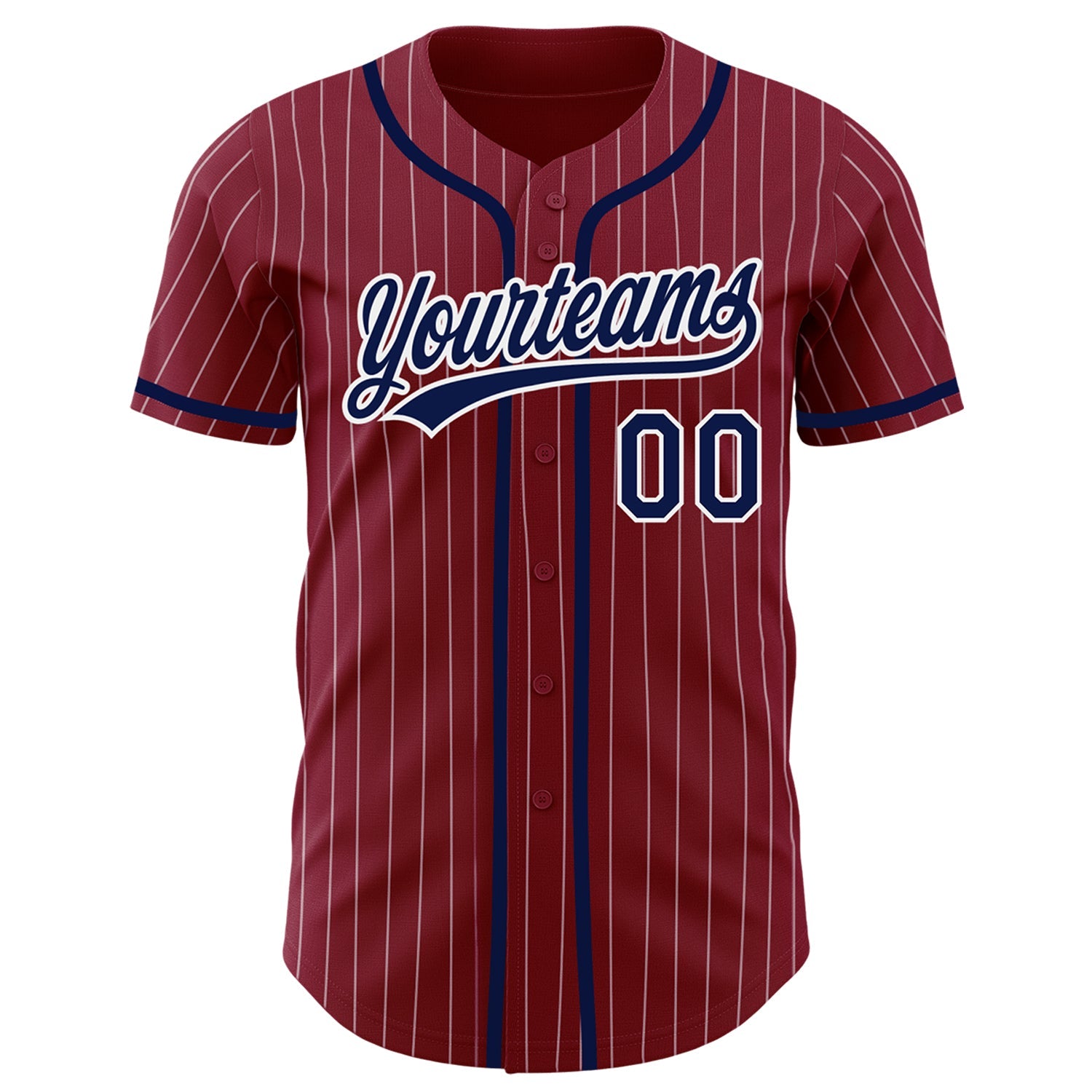 Custom Crimson White Pinstripe Navy Authentic Baseball Jersey view 2