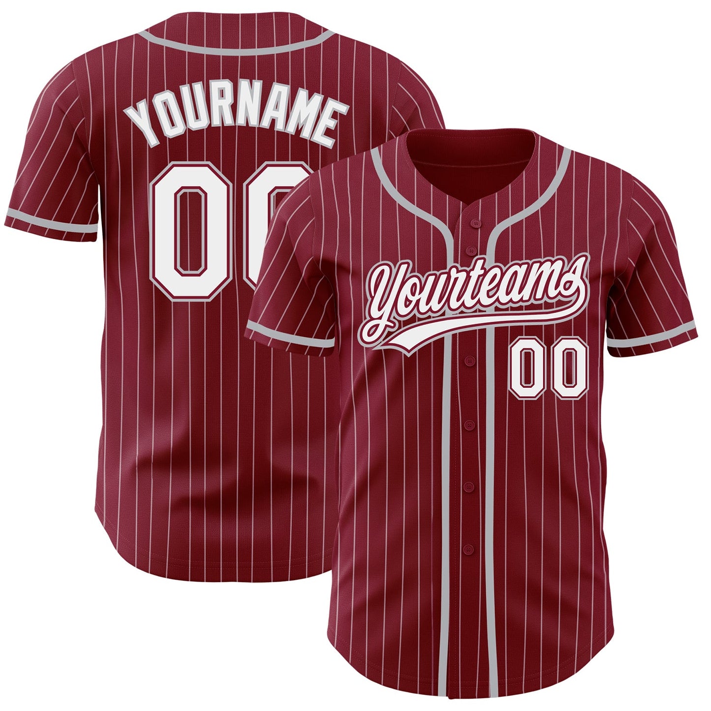 Custom Crimson White Pinstripe Gray Authentic Baseball Jersey - Main View