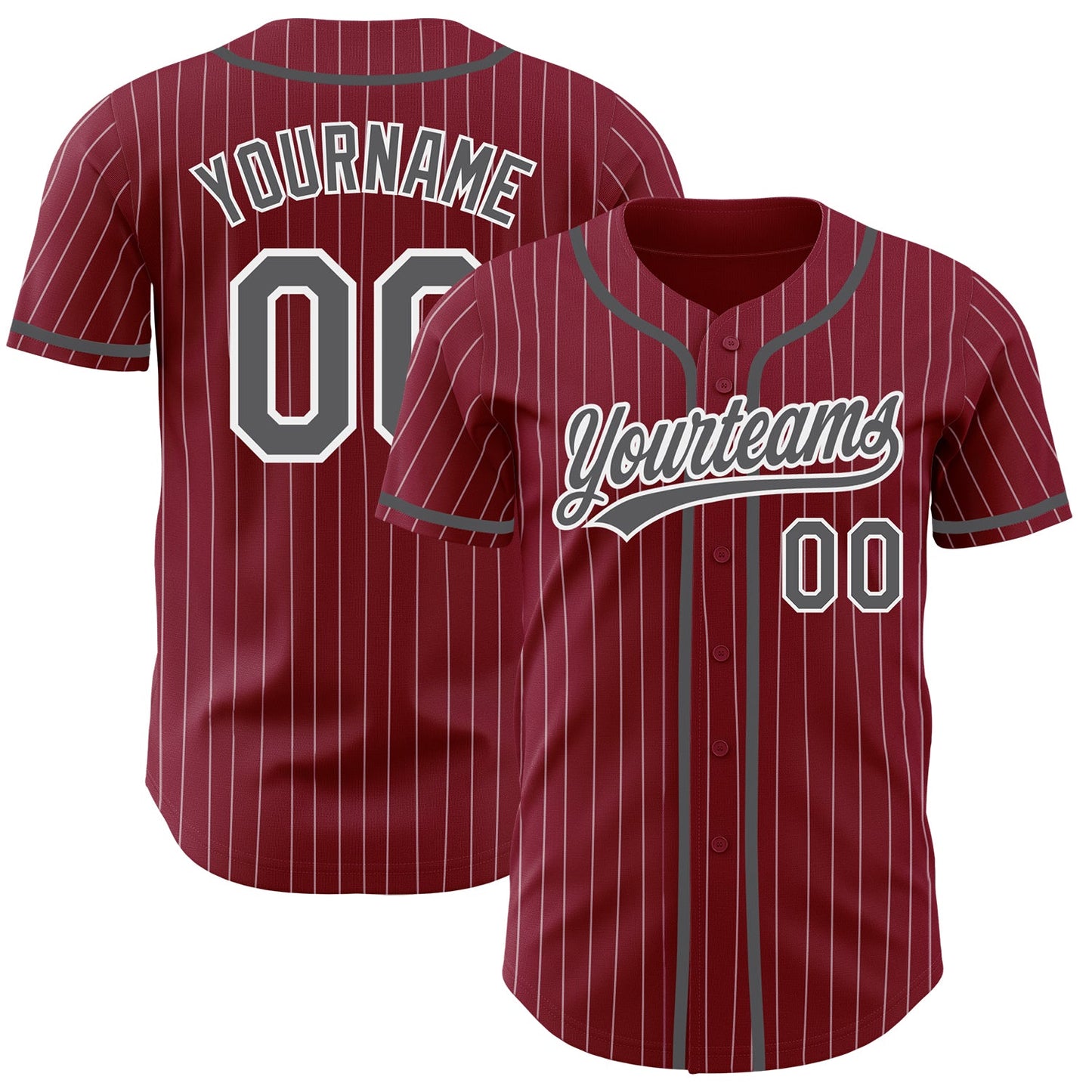 Custom Crimson White Pinstripe Steel Gray Authentic Baseball Jersey - Main View