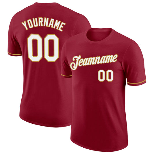 Custom Crimson White-Old Gold Performance T-Shirt - Main View