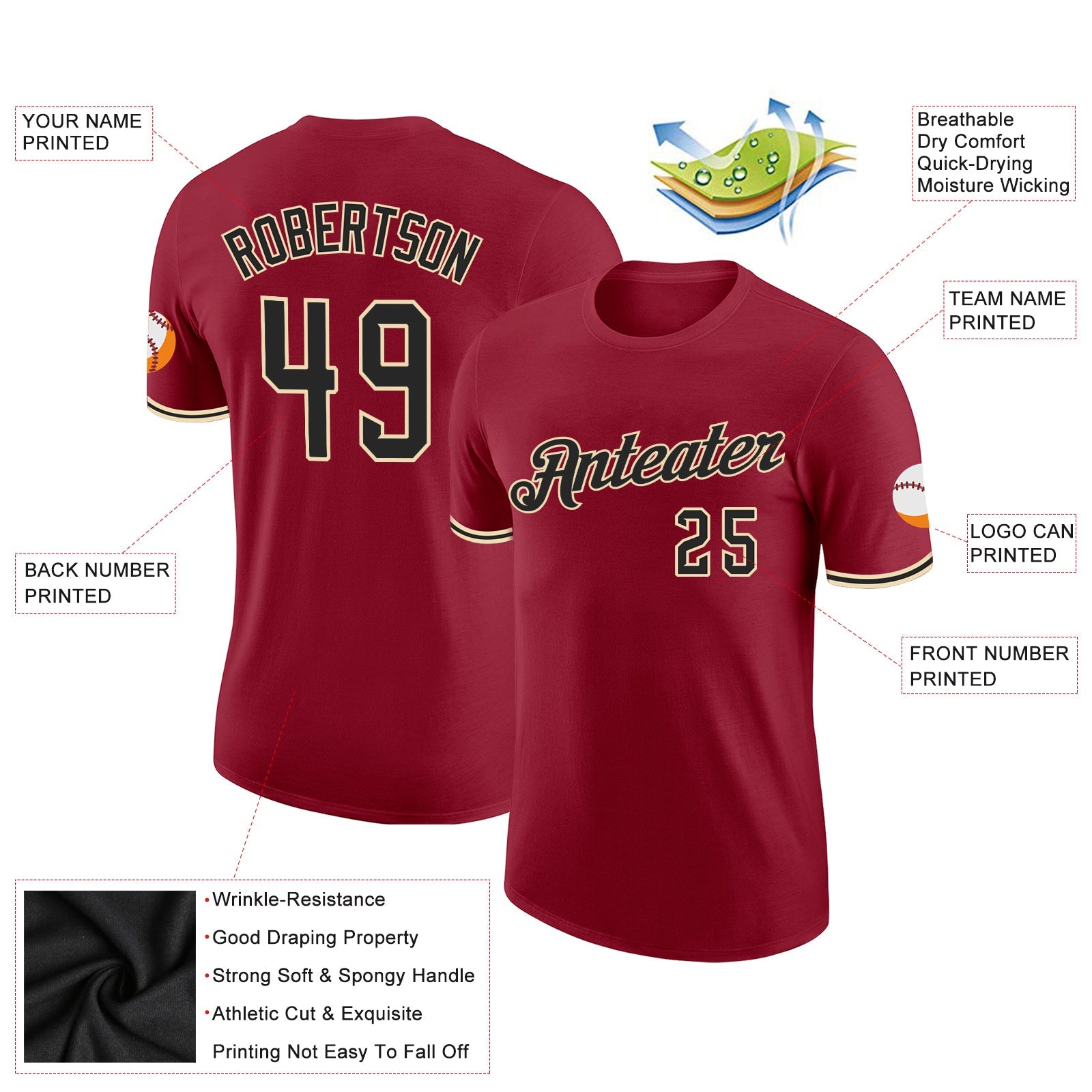 Custom Crimson Black-City Cream Performance T-Shirt view 2