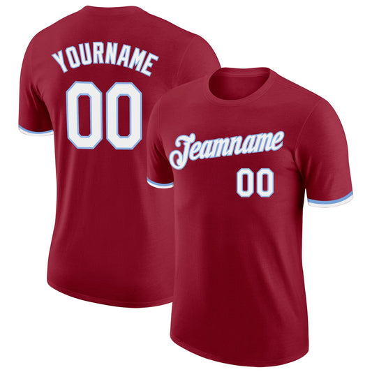 Custom Crimson White-Light Blue Performance T-Shirt - Main View