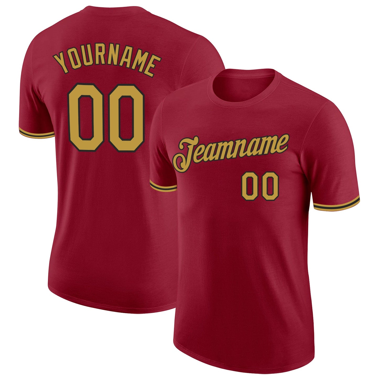 Custom Crimson Old Gold-Black Performance T-Shirt - Main View