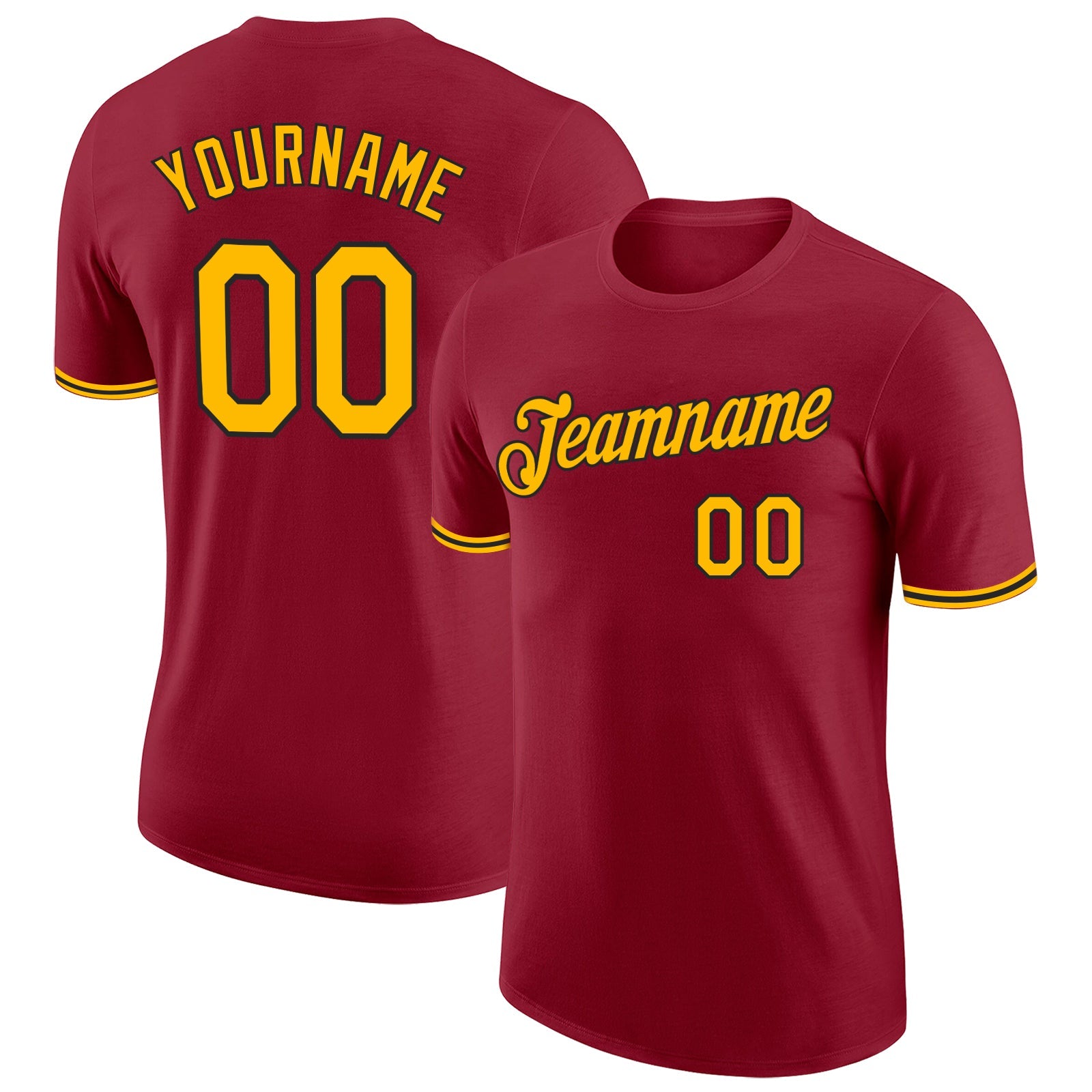 Custom Crimson Gold-Black Performance T-Shirt - Main View