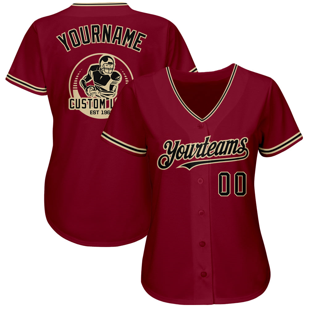 Custom Crimson Black-City Cream Authentic Baseball Jersey view 2
