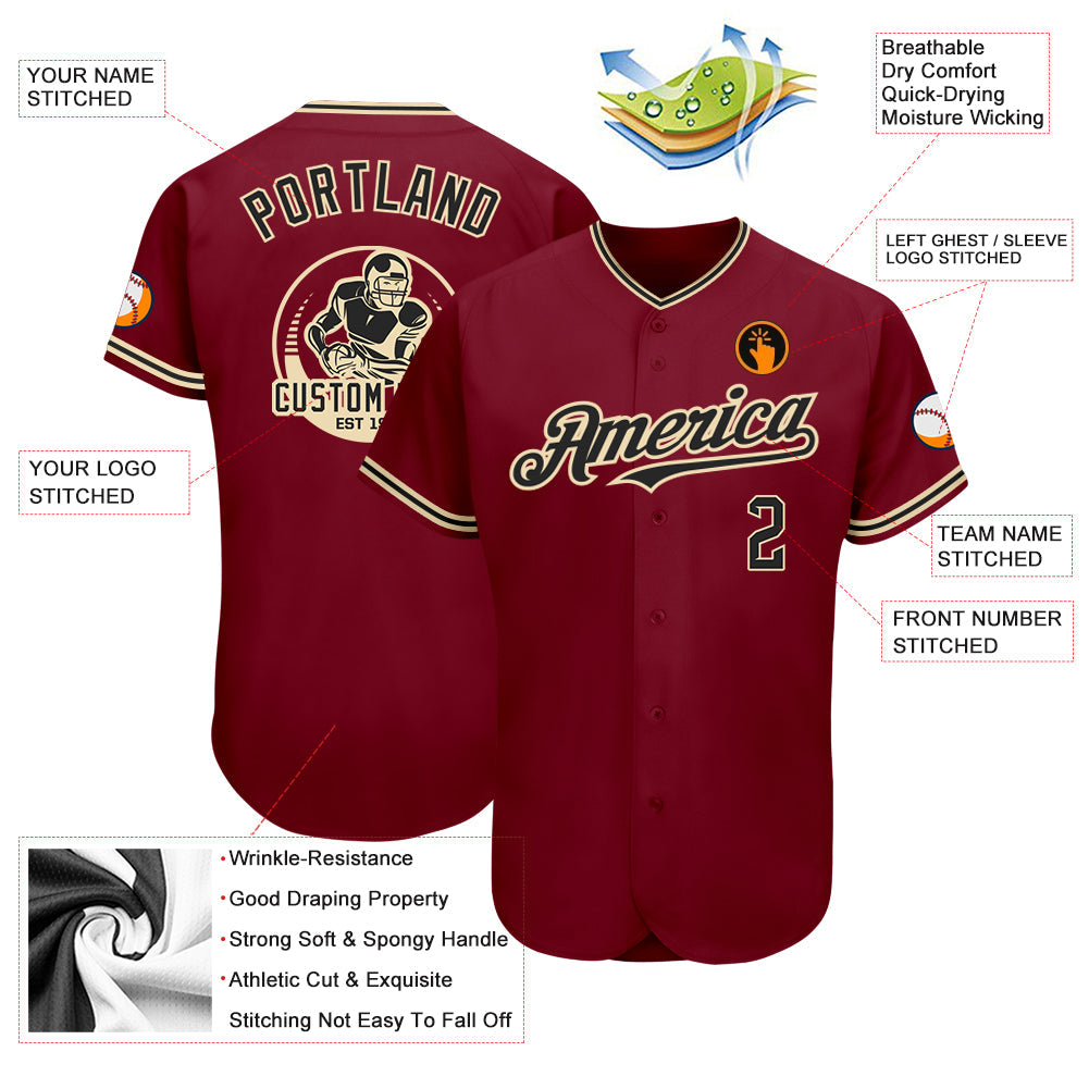 Custom Crimson Black-City Cream Authentic Baseball Jersey view 3