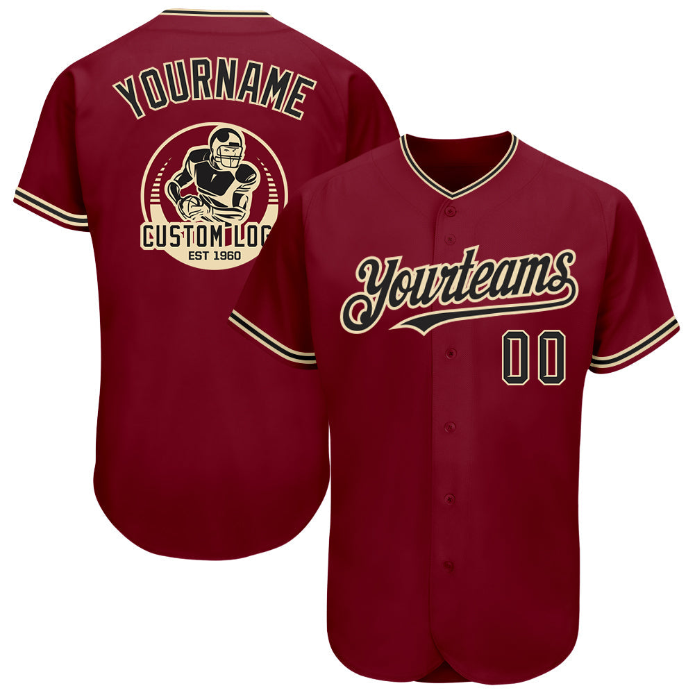 Custom Crimson Black-City Cream Authentic Baseball Jersey - Main View