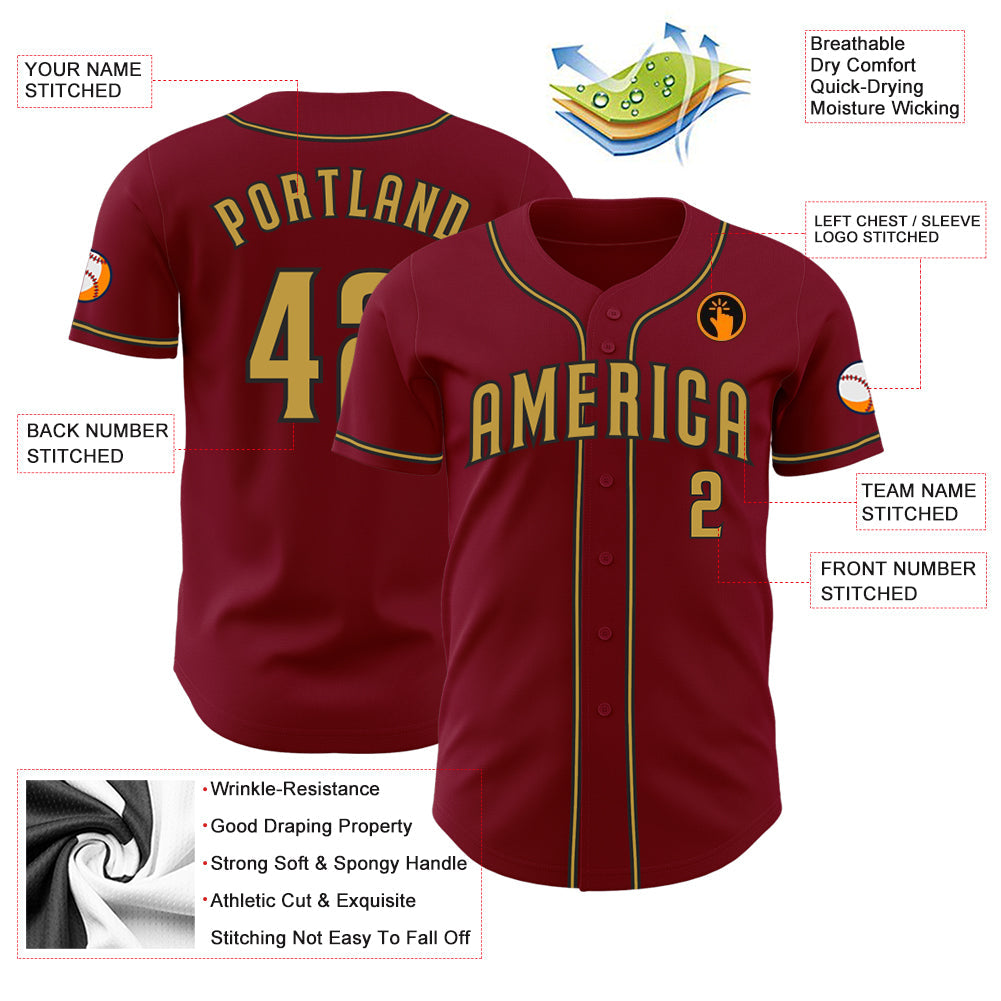 Custom Crimson Old Gold-Black Authentic Baseball Jersey view 3