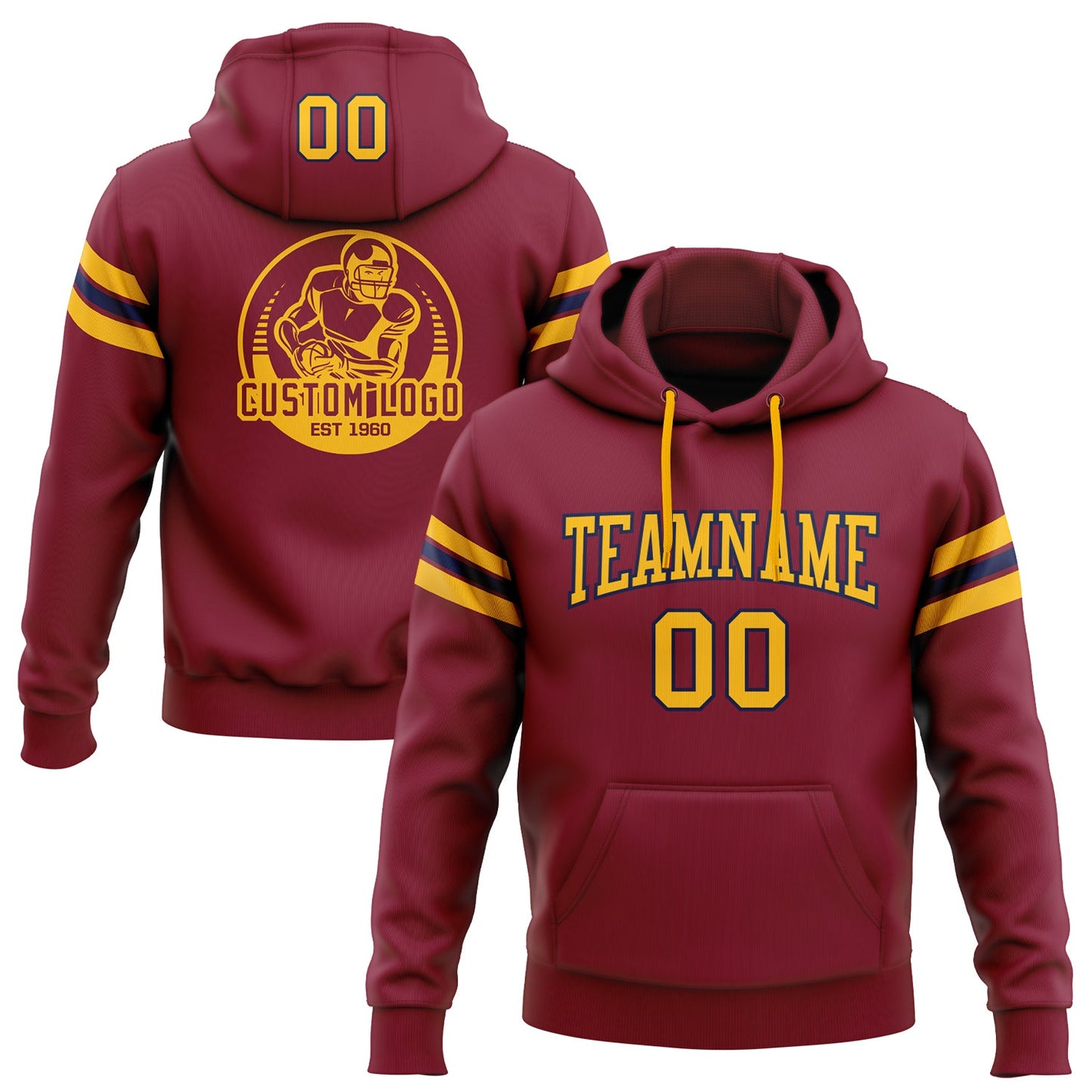 Custom Stitched Crimson Gold-Navy Football Pullover Sweatshirt Hoodie - Main View