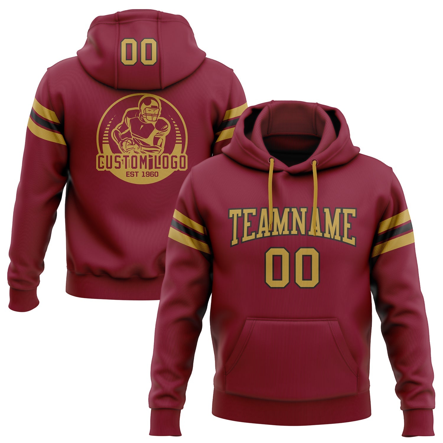 Custom Stitched Crimson Old Gold-Black Football Pullover Sweatshirt Hoodie - Main View