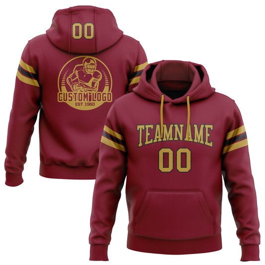 Custom Stitched Crimson Old Gold-Black Football Pullover Sweatshirt Hoodie - Main View