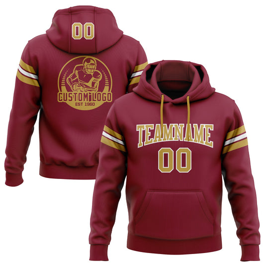 Custom Stitched Crimson Old Gold-White Football Pullover Sweatshirt Hoodie - Main View