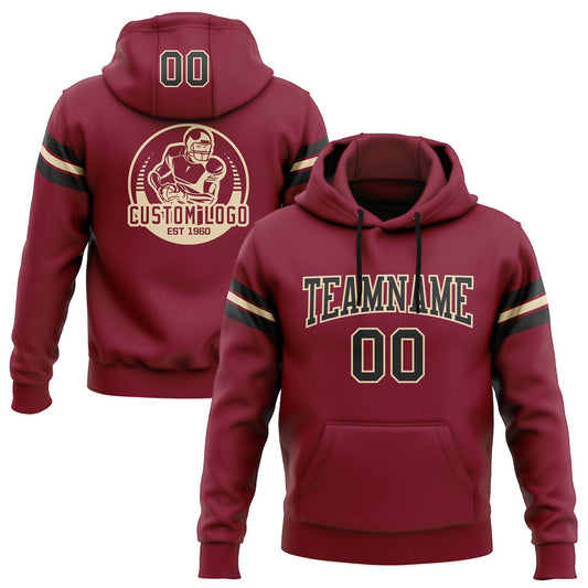 Custom Stitched Crimson Black-City Cream Football Pullover Sweatshirt Hoodie - Main View