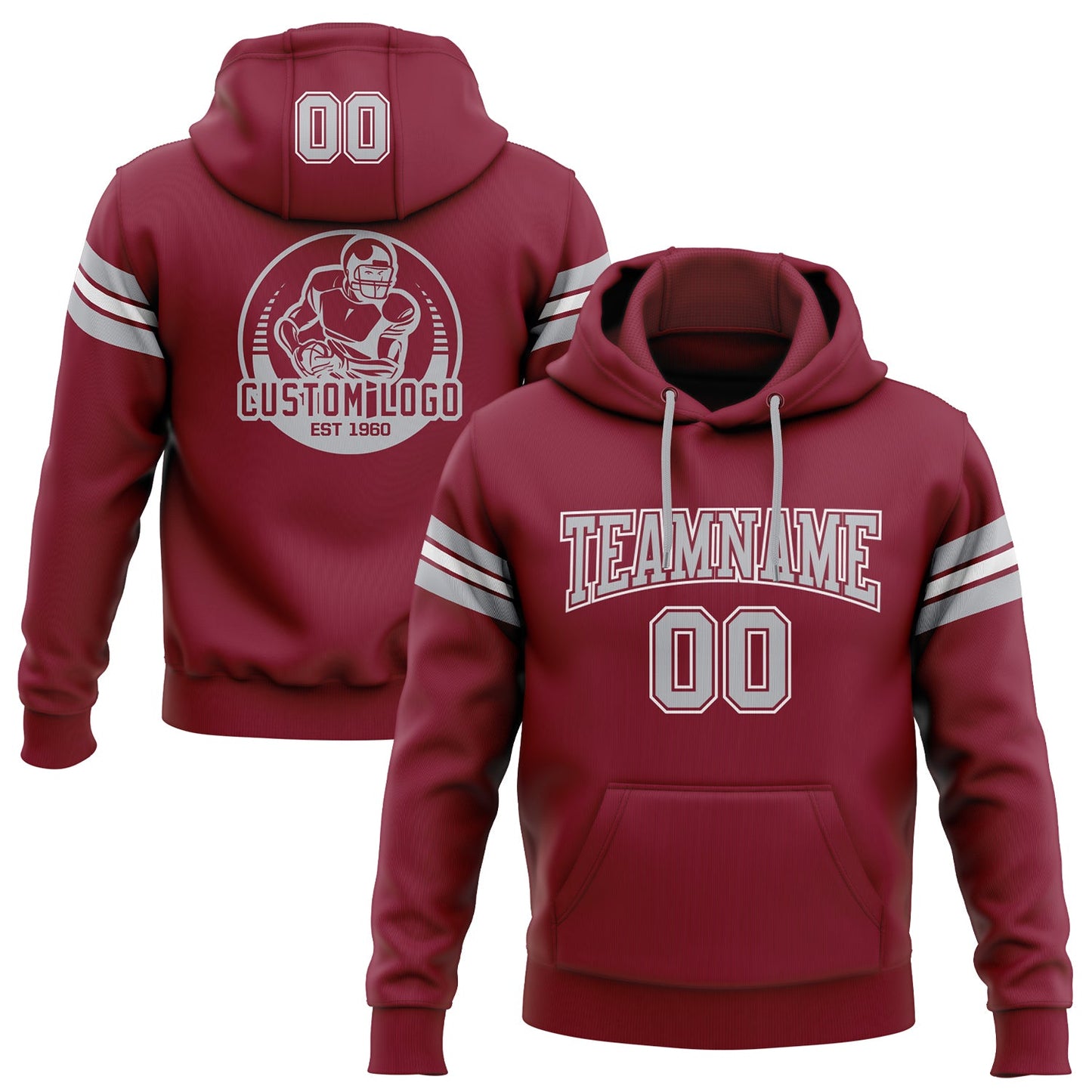 Custom Stitched Crimson Gray-White Football Pullover Sweatshirt Hoodie - Main View