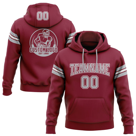 Custom Stitched Crimson Gray-White Football Pullover Sweatshirt Hoodie - Main View