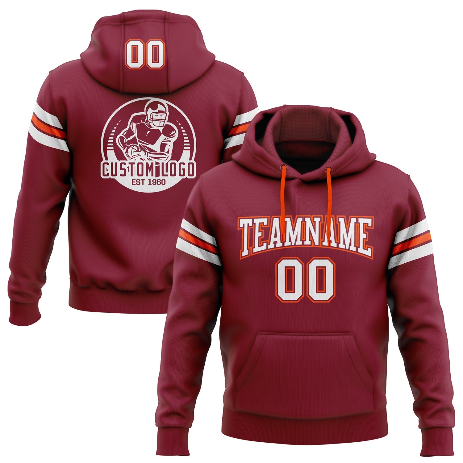 Custom Stitched Crimson White-Orange Football Pullover Sweatshirt Hoodie - Main View