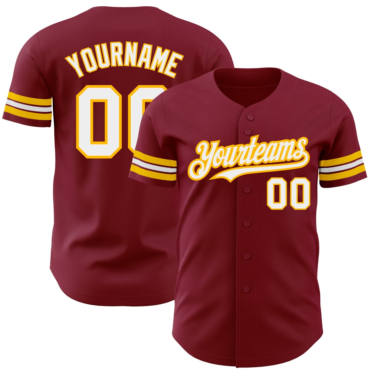 Custom Crimson White-Gold Authentic Baseball Jersey - Main View