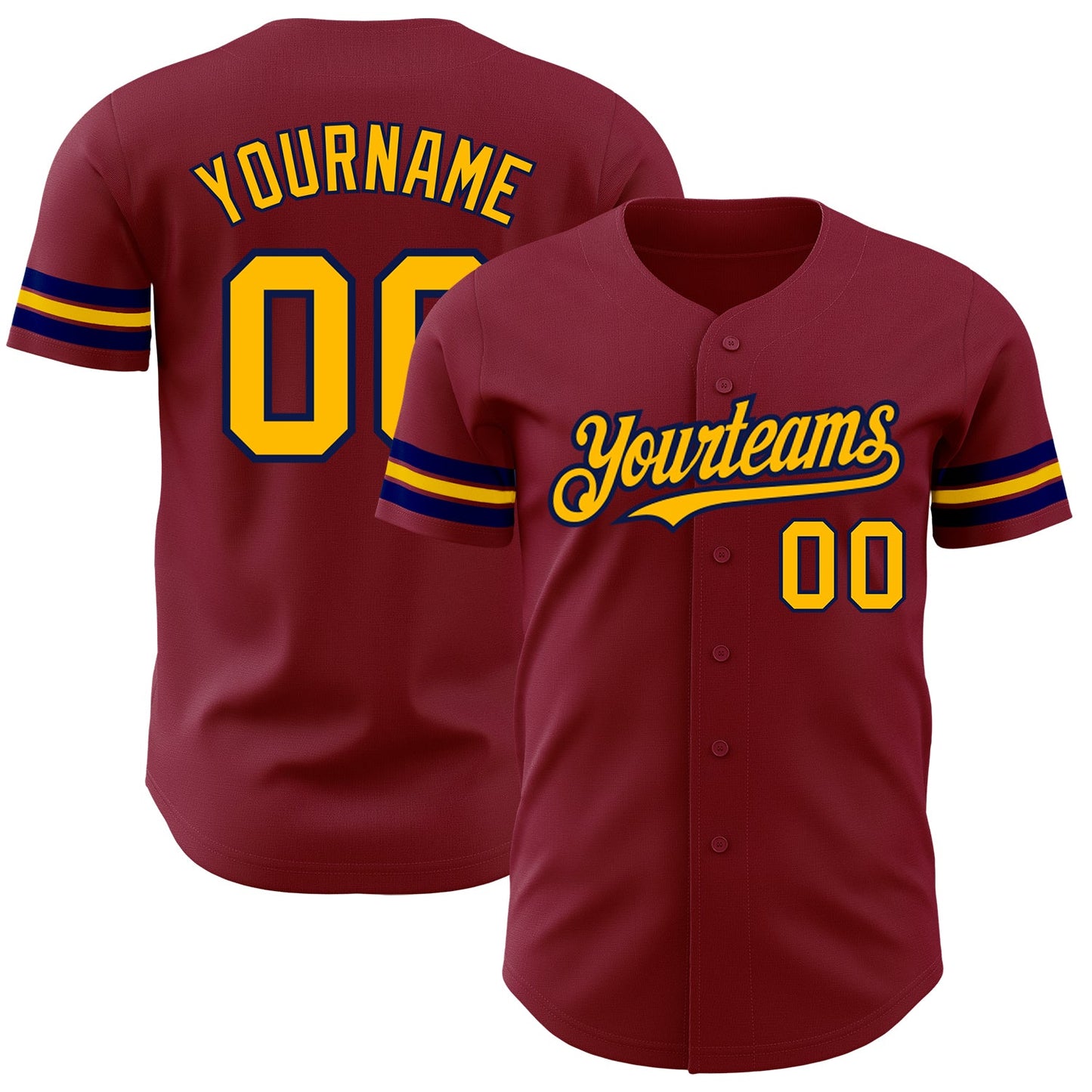 Custom Crimson Gold-Navy Authentic Baseball Jersey - Main View