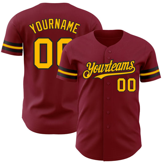 Custom Crimson Gold-Black Authentic Baseball Jersey - Main View