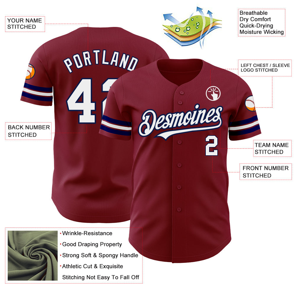 Custom Crimson White-Navy Authentic Baseball Jersey view 3
