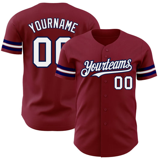 Custom Crimson White-Navy Authentic Baseball Jersey - Main View