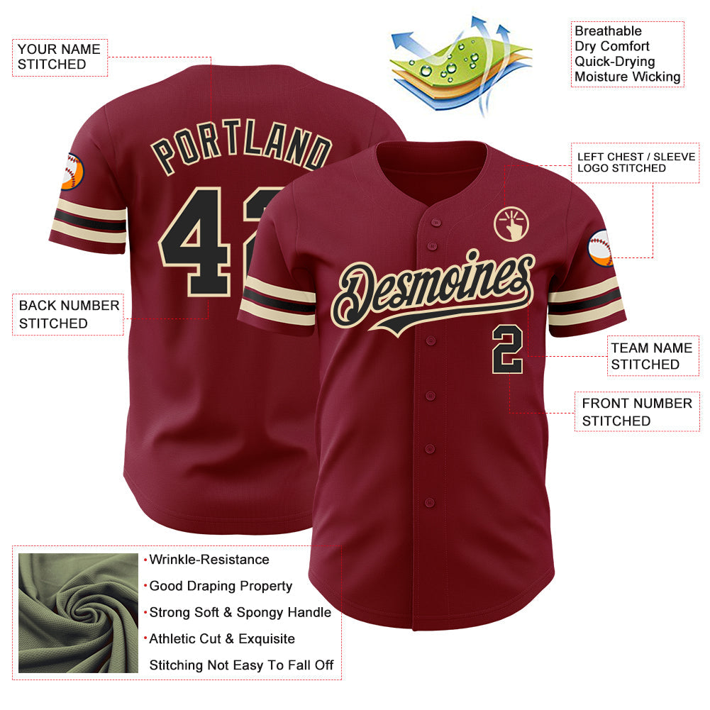 Custom Crimson Black-City Cream Authentic Baseball Jersey view 3