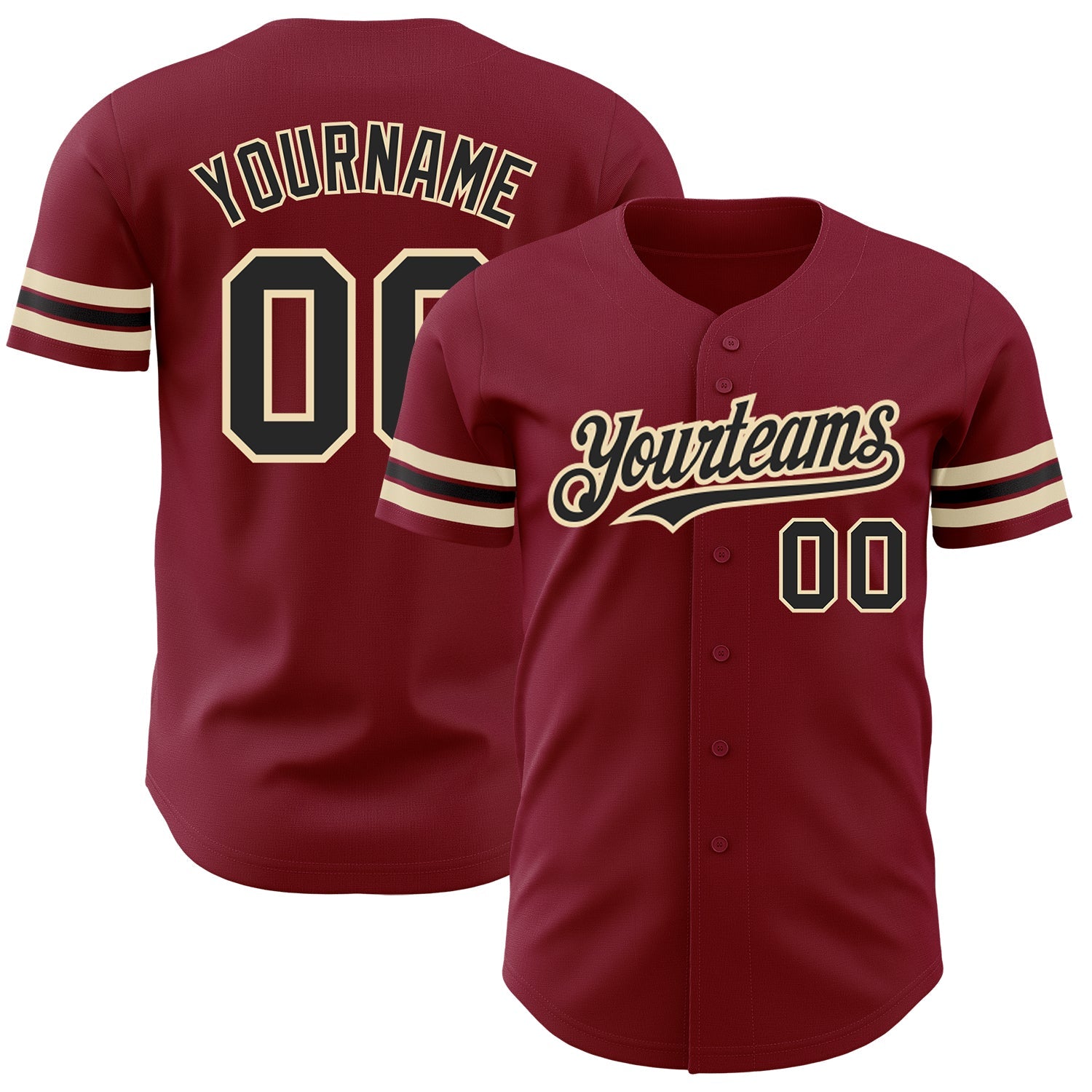 Custom Crimson Black-City Cream Authentic Baseball Jersey - Main View