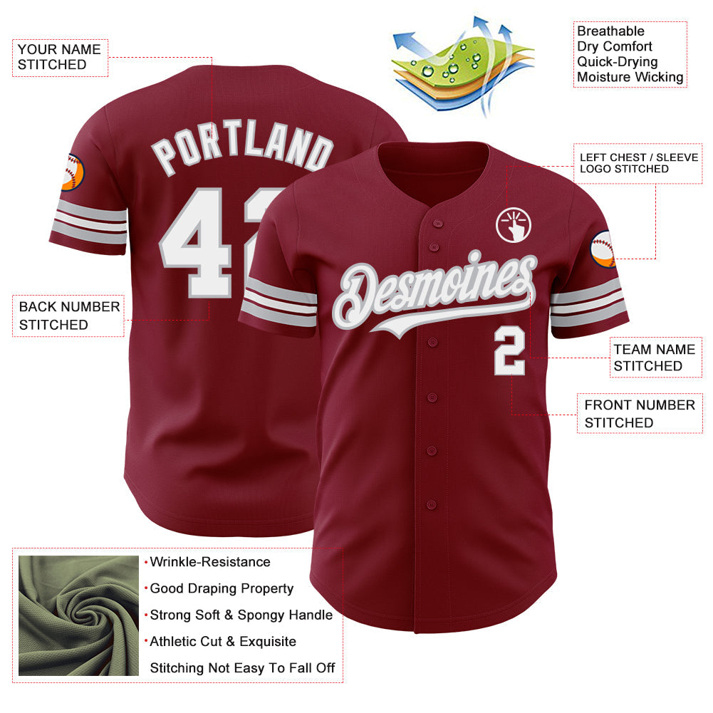 Custom Crimson White-Gray Authentic Baseball Jersey view 3