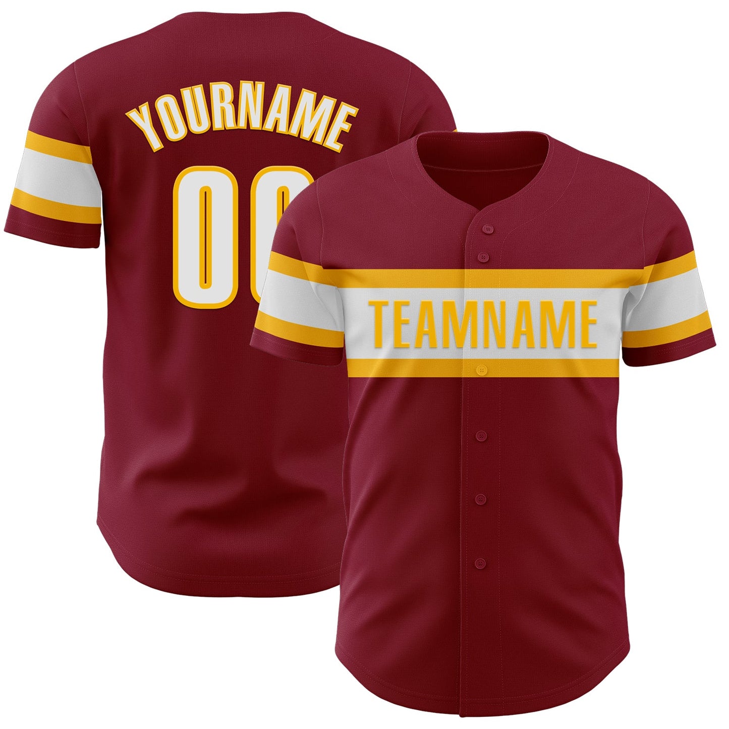 Custom Crimson White-Gold Authentic Baseball Jersey - Main View