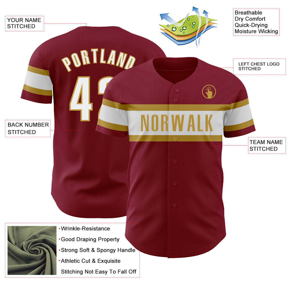 Custom Crimson White-Old Gold Authentic Baseball Jersey view 3