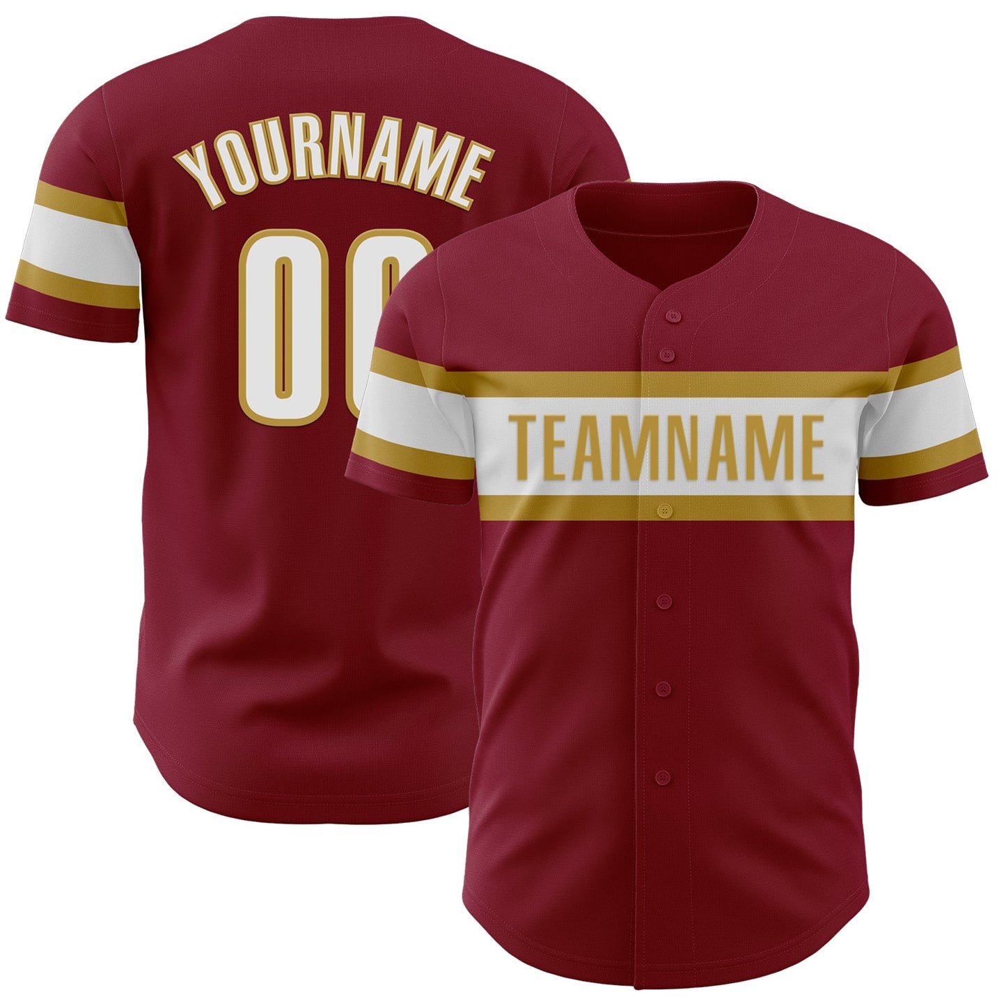 Custom Crimson White-Old Gold Authentic Baseball Jersey - Main View