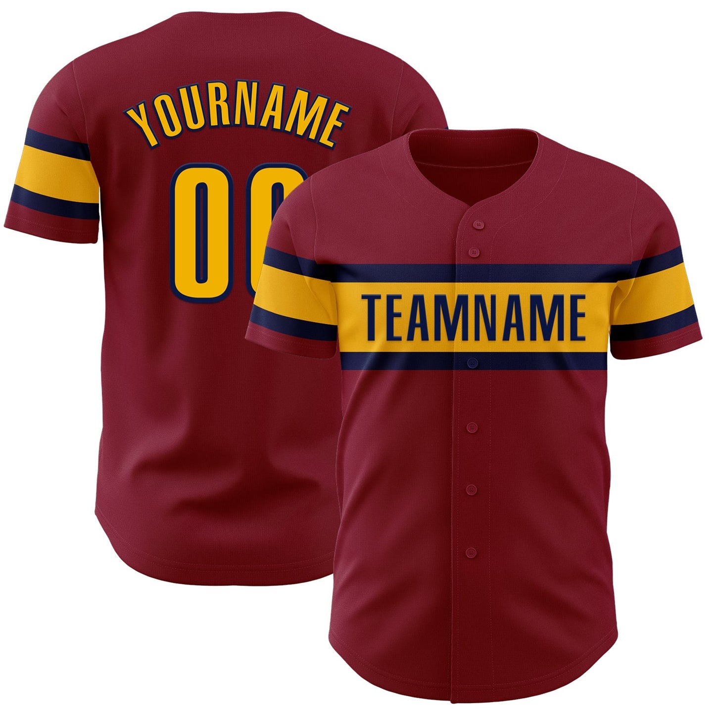 Custom Crimson Gold-Navy Authentic Baseball Jersey - Main View
