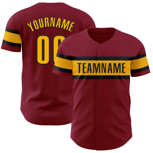 Custom Crimson Gold-Black Authentic Baseball Jersey - Main View