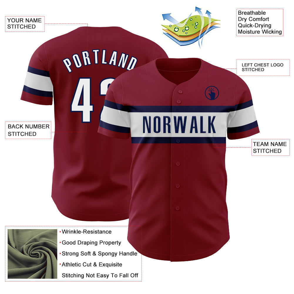 Custom Crimson White-Navy Authentic Baseball Jersey view 3